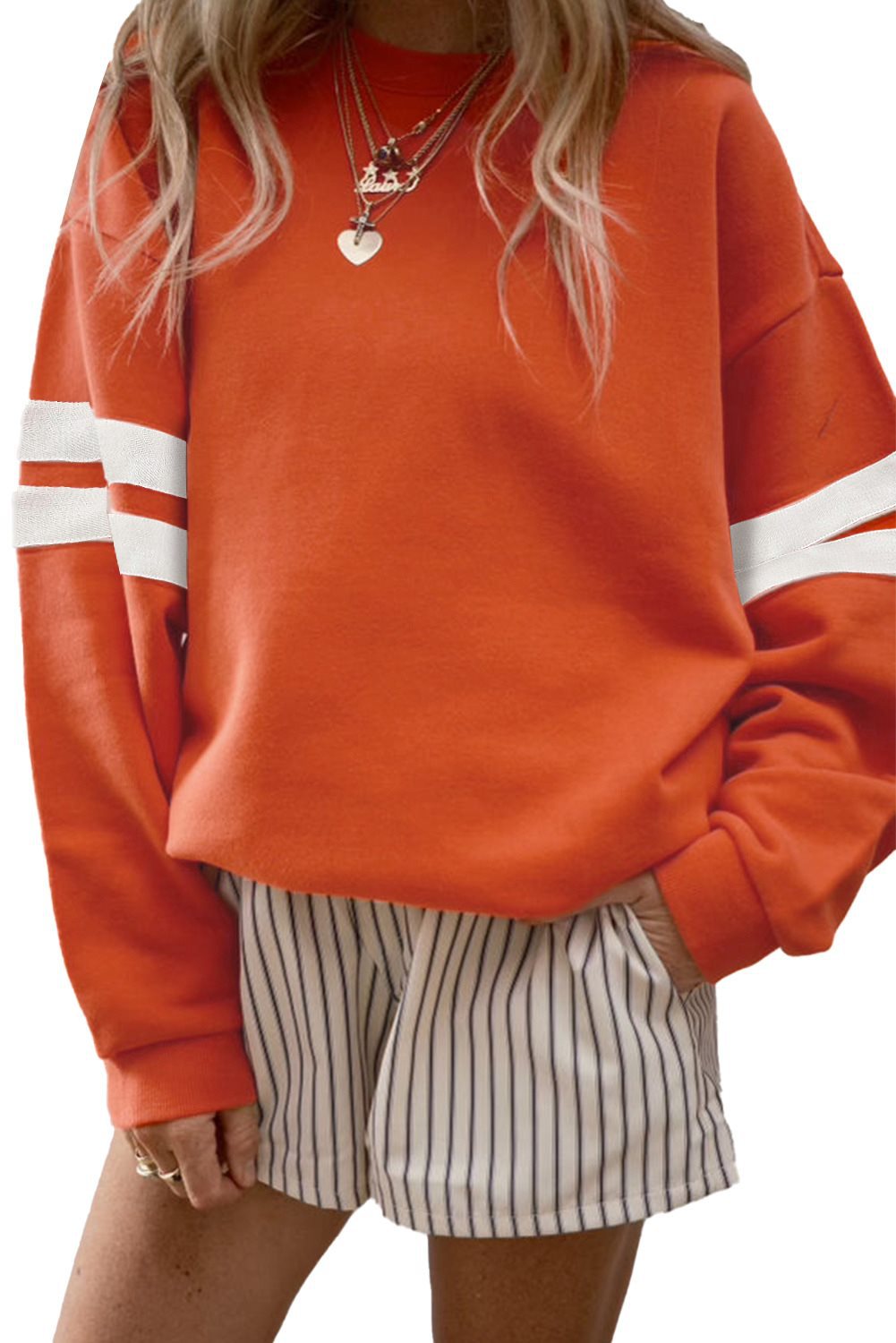 Damen lässiger Sweatshirt mit gestreiften Details und weitem Schnitt Drune