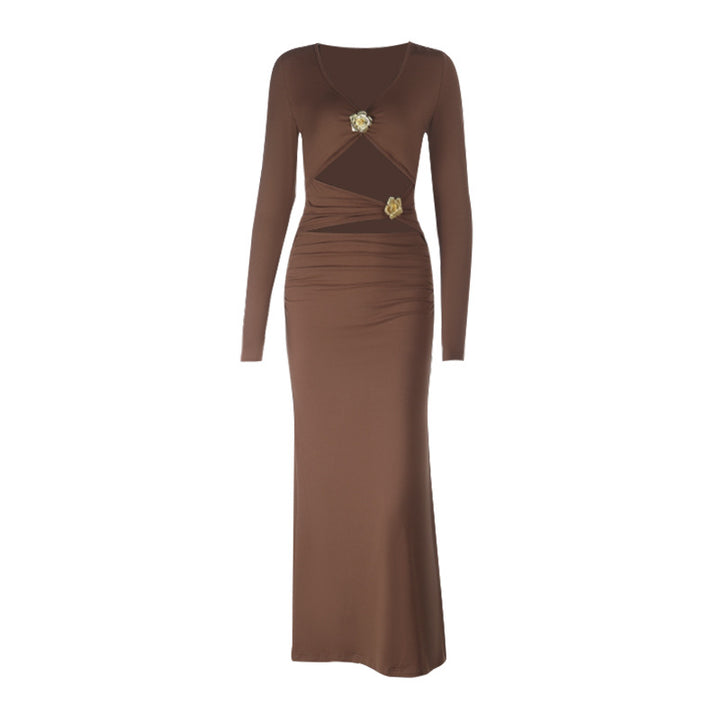 Damen Figurbetontes Longdress mit Cut-Out-Details und Wickeloptik Drune