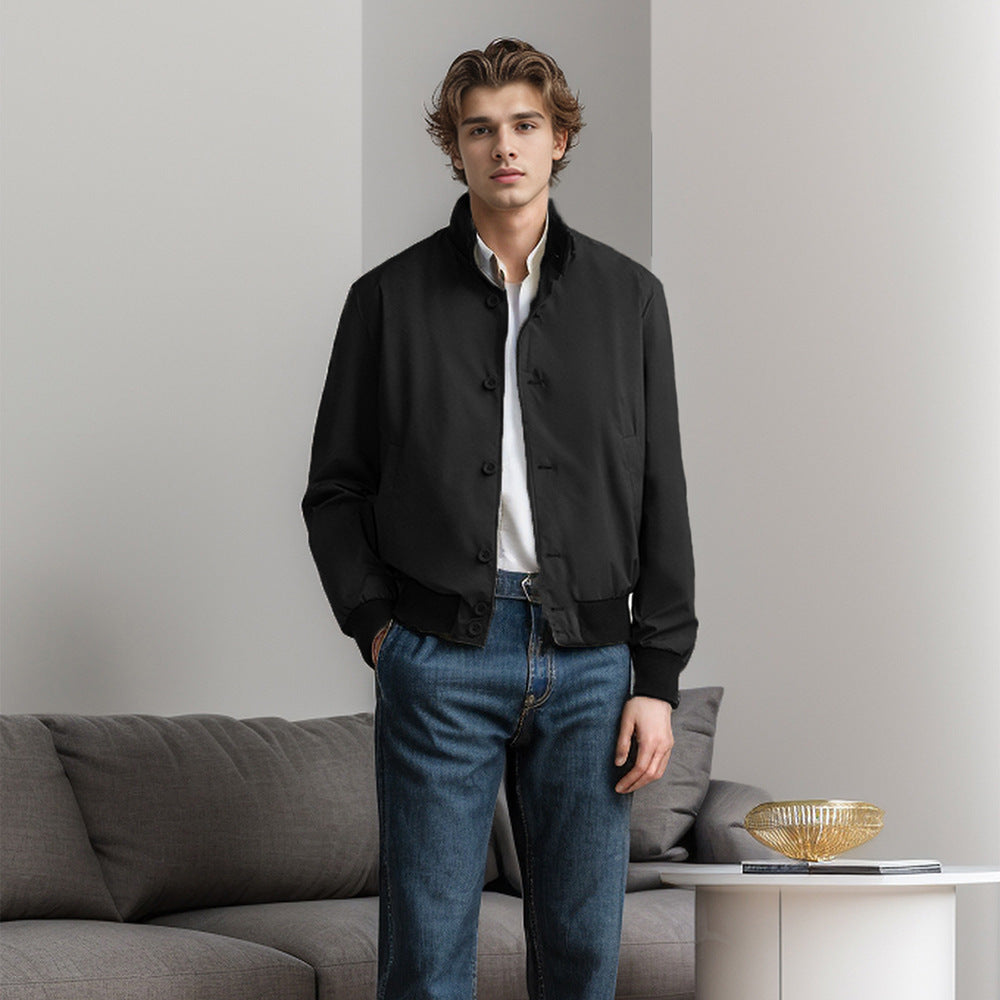 Herren Casual-Bomberjacke mit hohem Kragen und praktischen Taschen Drune