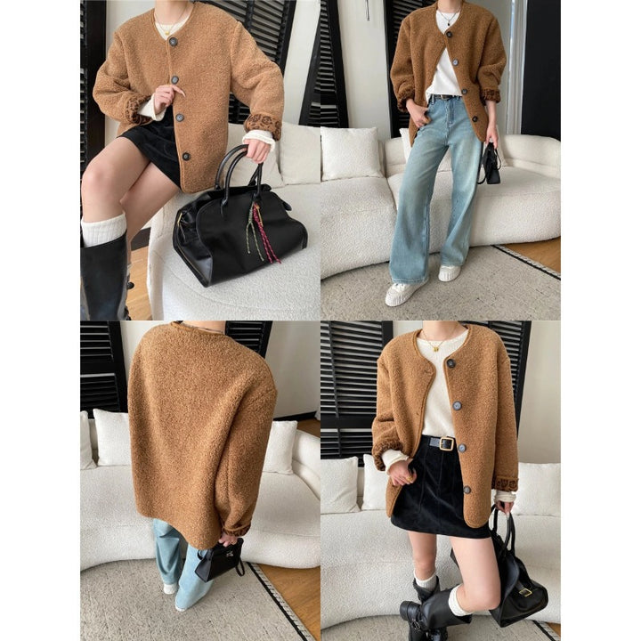 Damen kuschelige Fleecejacke mit dekorativen Knöpfen und modischem Schnitt Drune