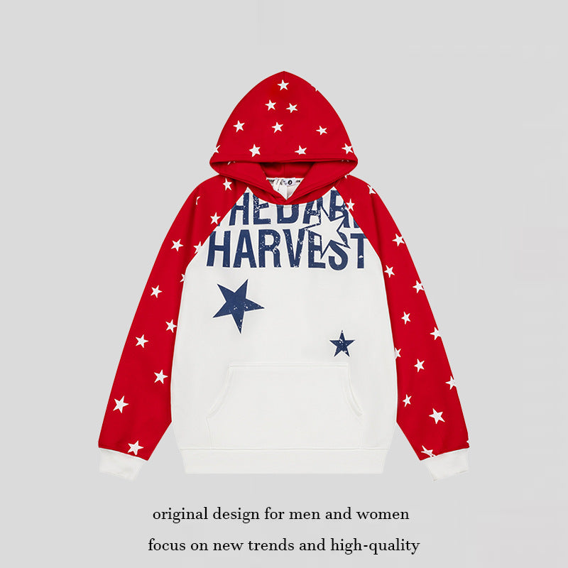 Damen Kapuzenpullover im Raglanstyle mit Sternen‑Allover, Kängurutasche und Vintage‑Print Drune