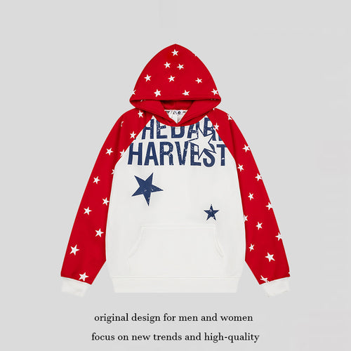 Damen Kapuzenpullover im Raglanstyle mit Sternen‑Allover, Kängurutasche und Vintage‑Print Drune