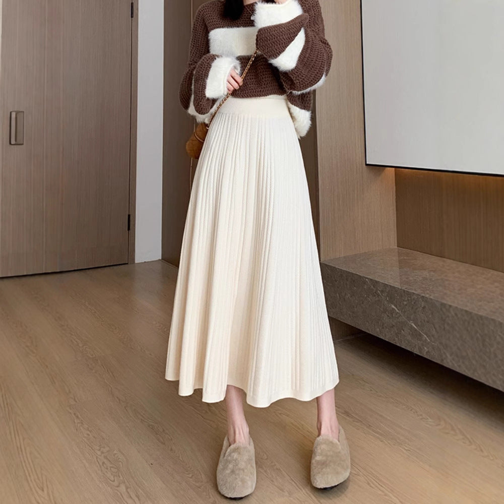 Damen Eleganter Plissee-Midirock mit hohem Bund Drune