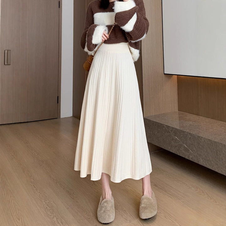 Damen Eleganter Plissee-Midirock mit hohem Bund Drune