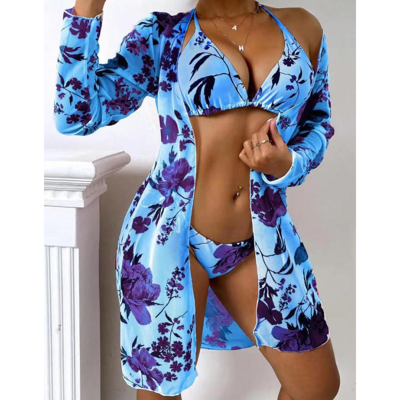 Damen Badeanzug mit transparenter Strandumhüllung und botanischem Druck Drune