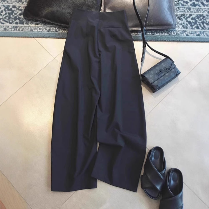 Damen Hochtaillierte weite Palazzo-Culotte mit Bügelfalte und Eingrifftaschen Drune