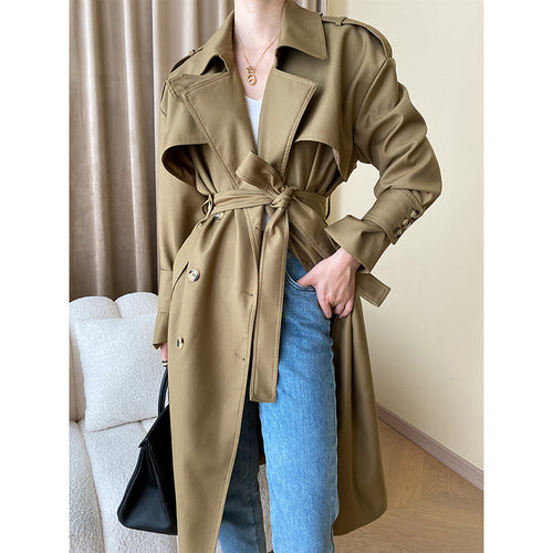 Damen eleganter Trenchcoat mit Gürtel und klassischem Schnitt Drune