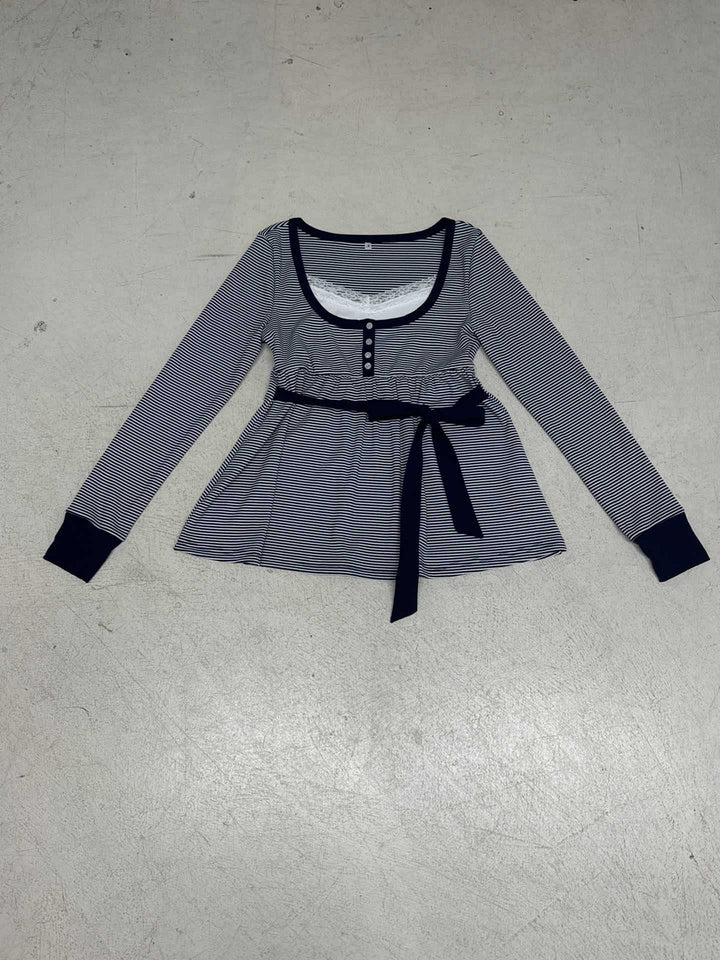 Damen Umstands- und Stillbluse mit Empire-Naht, Knopfleiste und Bindegürtel Drune