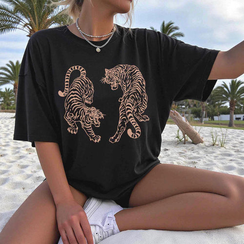 Damen T-Shirt mit einzigartigem Tiger-Design und lockerer Passform Drune
