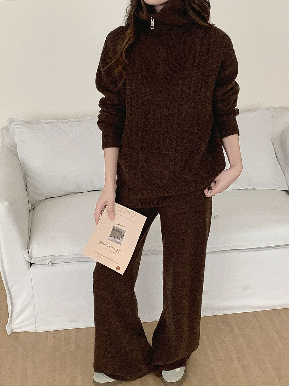 Damen Sportlicher Wollpullover mit hohem Kragen Drune