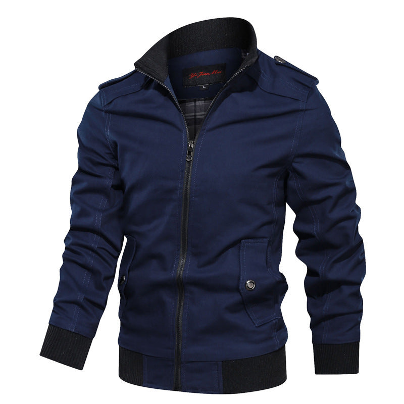 Herren nan leichte Canvas-Urbanjacke im Bomberstil mit hochschließendem Rippenkragen und verdecktem Zwei-Wege-Reißverschluss Drune