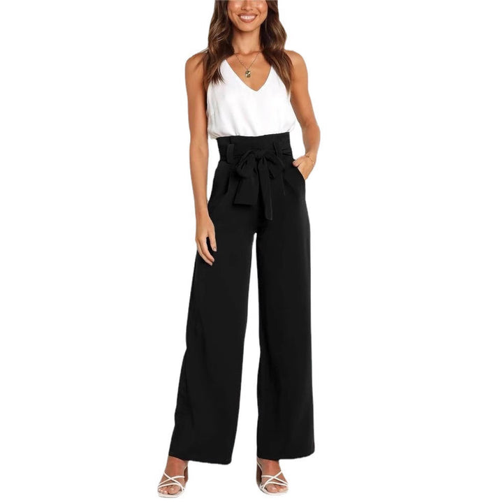 Damen elegante weite Stoffhose mit Taillengürtel Drune
