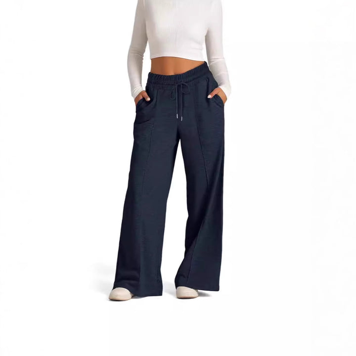 Damen High-Rise Weite Beinhose mit Kordelzug, seitlichen Taschen und vorderer Naht Drune