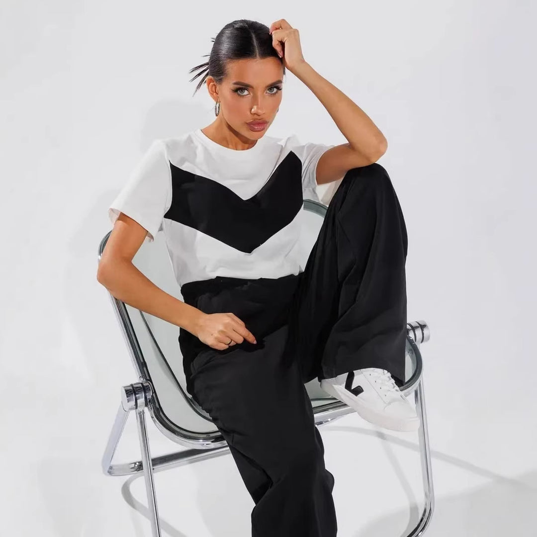 Damen lässiges T-Shirt mit modernem Farbblockdesign und leichtem Oversized-Schnitt