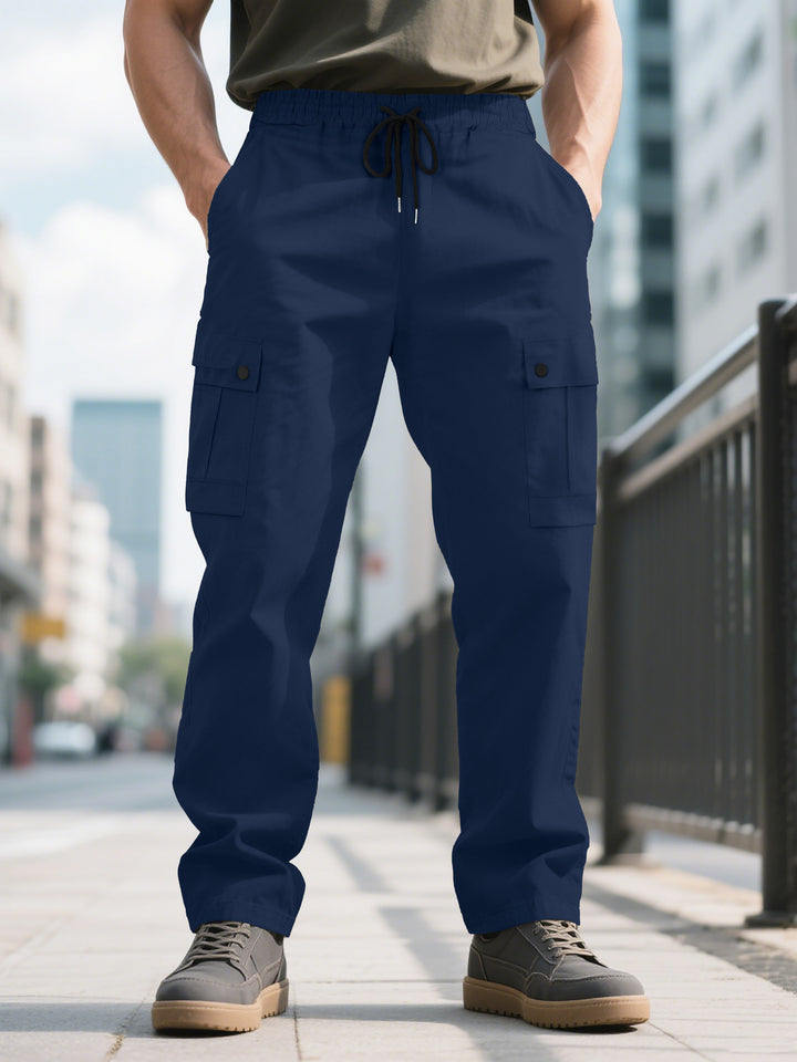 Herren nan urbane utilitarische Cargohose mit elastischem Komfortbund, Tunnelzug und verschließbaren Klappentaschen Drune