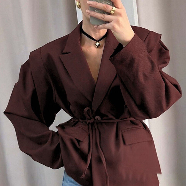 Damen nan taillierter Blazer mit Bindegürtel und Oversize-Ärmeln Drune