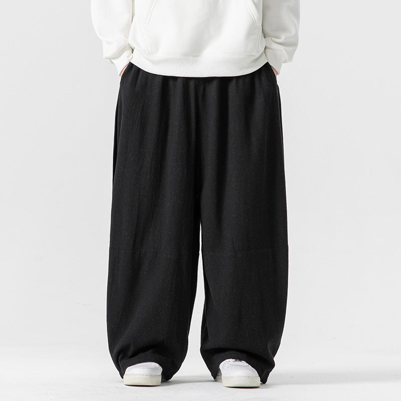 Herren Extraweit geschnittene Ballon-Loungehose mit elastischem Bund, tiefem Schritt und soften Baumwollmix Drune