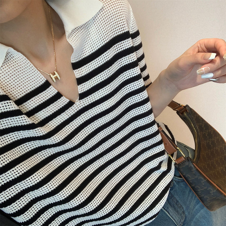 Damen luftiges Stricktop mit gestreiftem Muster Drune