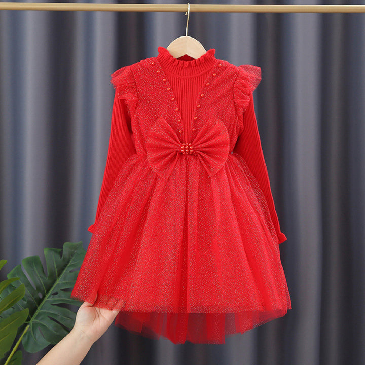 Mädchen Festliches Tüllkleid mit Pailletten und Schleifendetail Drune