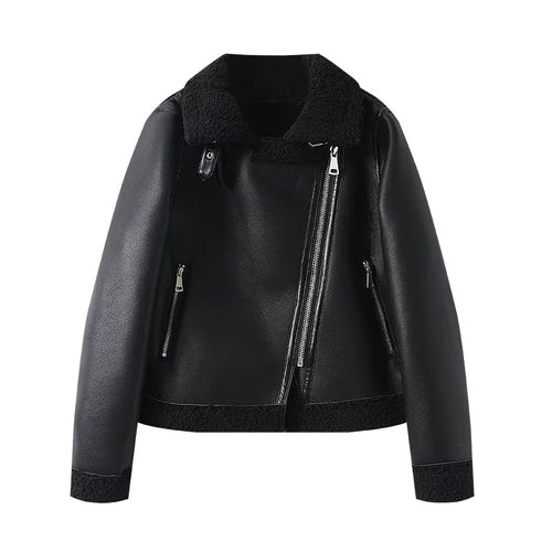 Damen nan taillierte Bikerjacke in Lammfelloptik mit asymmetrischem Reißverschluss Drune