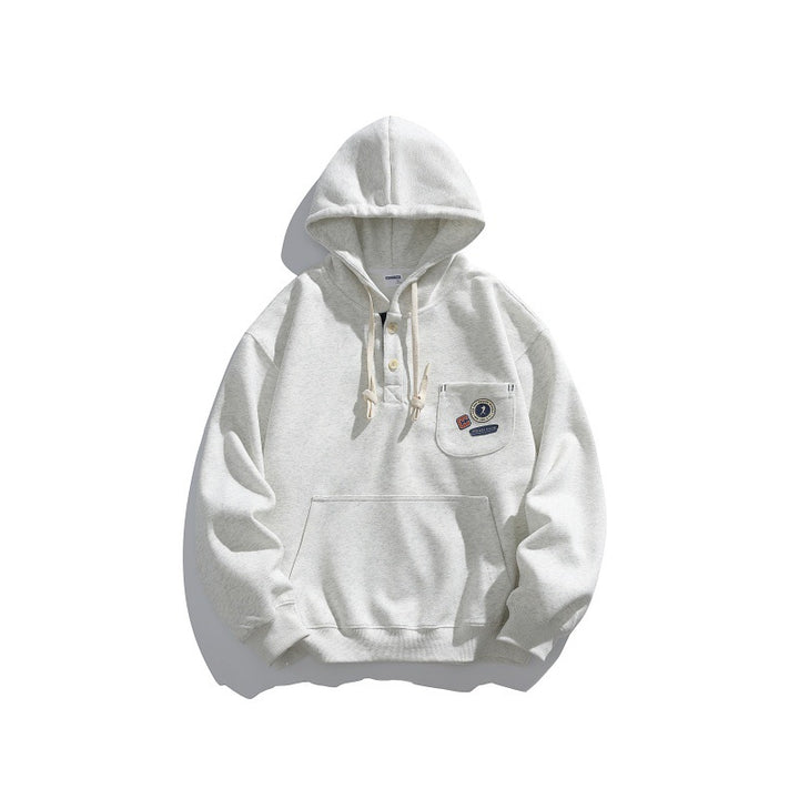 Unisex Kapuzen-Hoodie im Henley-Stil mit Brusttasche & Kängurutasche Drune