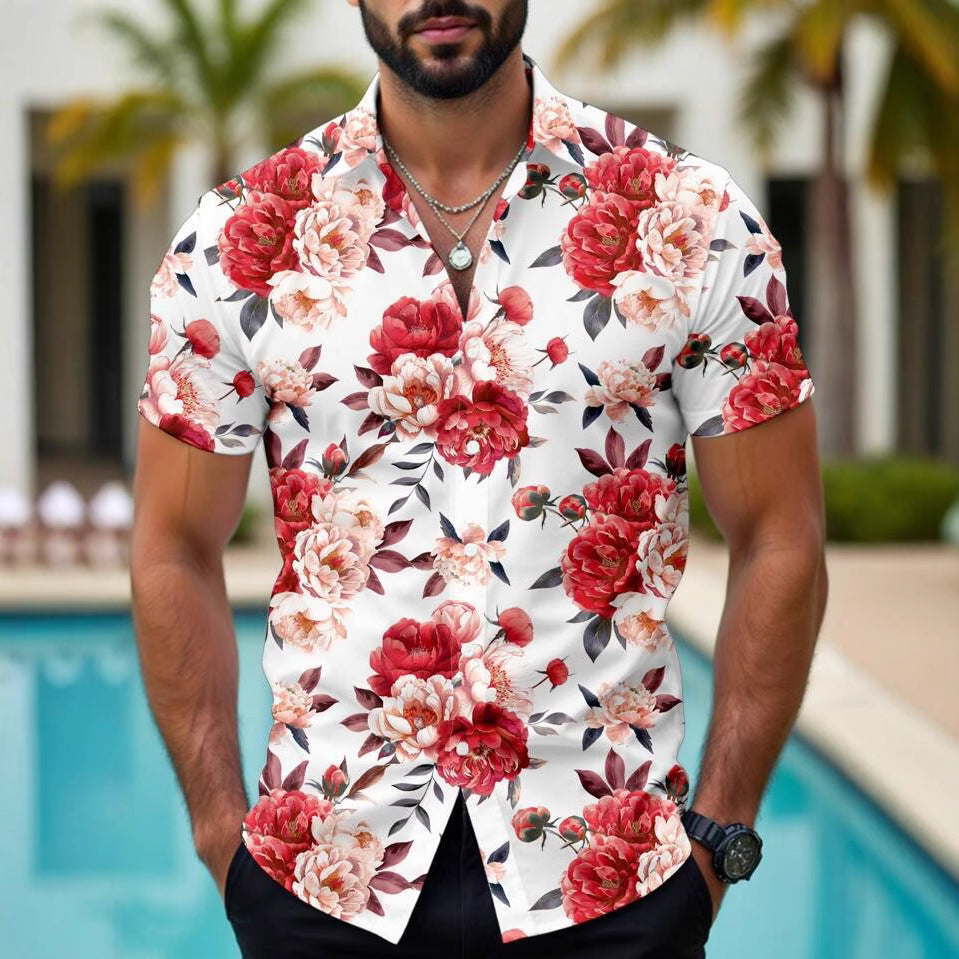 Herren Kurzarmhemd mit floralen Akzenten und modernem Schnitt Drune