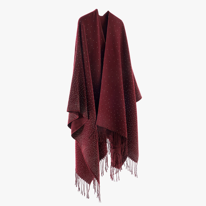 Damen Fransen‑Capeponcho im Oversize‑Fall mit dezentem Pünktchen‑Glanz Drune