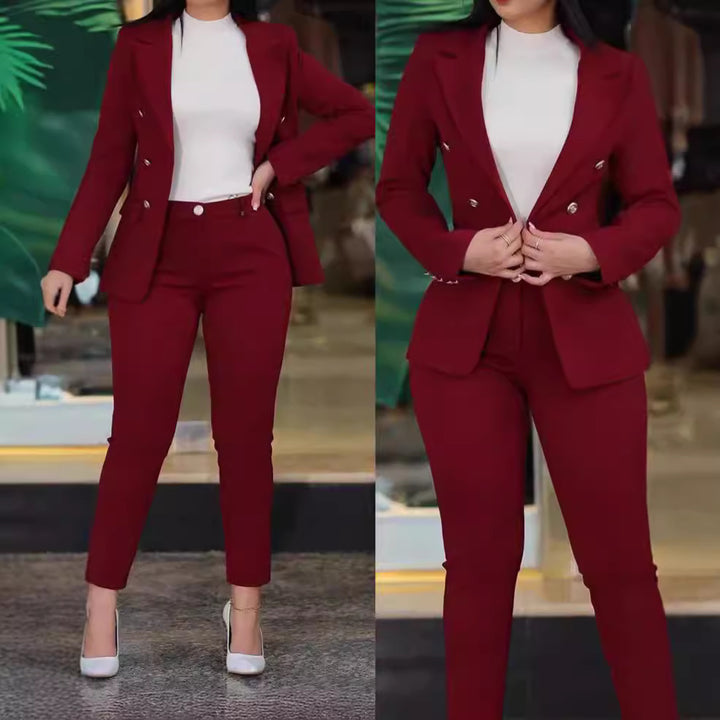 Damen moderner Blazer-Hosenanzug mit exklusiven Knopfdetails Drune