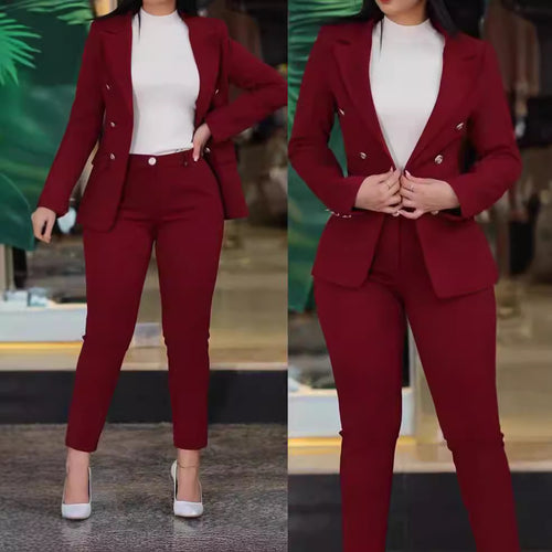 Damen moderner Blazer-Hosenanzug mit exklusiven Knopfdetails Drune