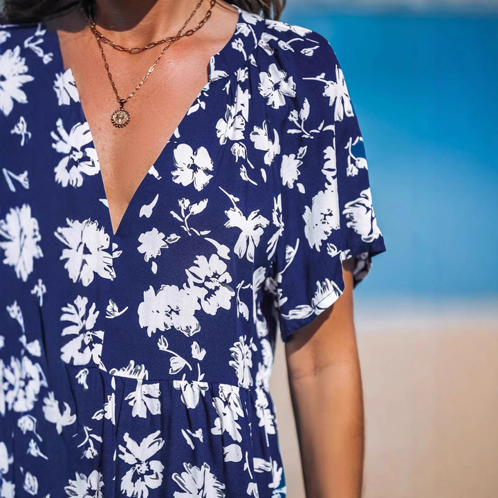 Damen verspieltes Sommerkleid mit V-Ausschnitt und luftigen Ärmeln Drune
