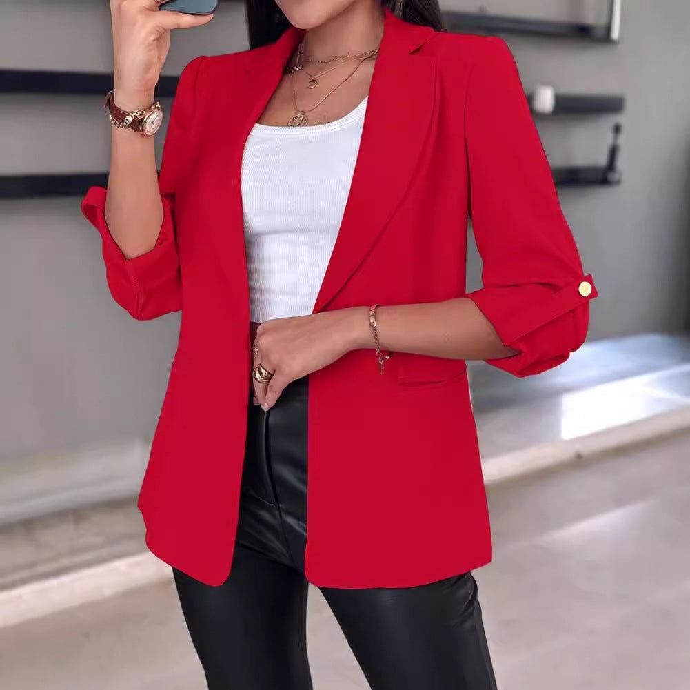 Damen Modischer Blazer mit hochgekrempelten Ärmeln und praktischen Taschen Drune