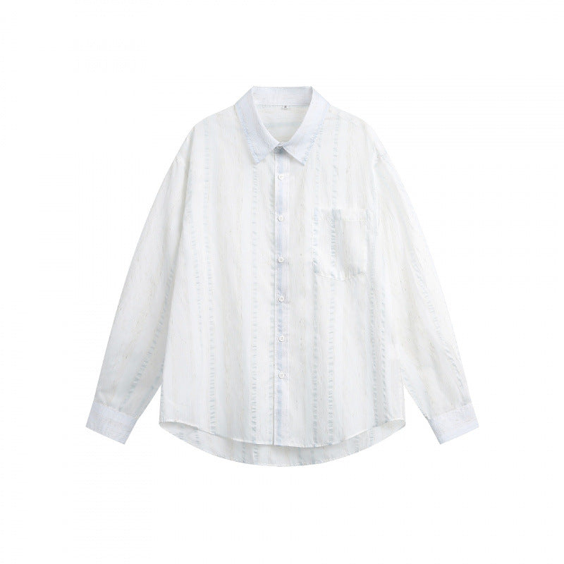 Unisex Leichtes Oversize-Hemd aus Strukturmischung mit Brusttasche und abgerundetem Saum Drune