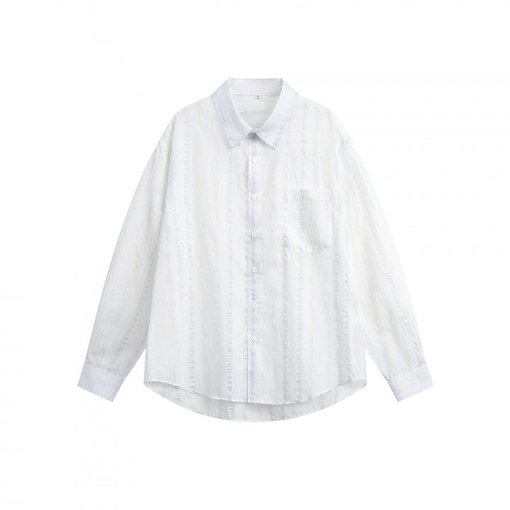 Unisex Leichtes Oversize-Hemd aus Strukturmischung mit Brusttasche und abgerundetem Saum Drune