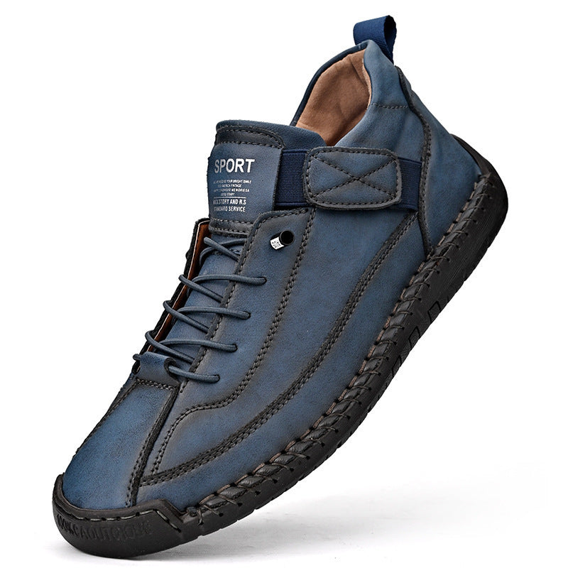Herren Ledernachahmender Freizeit‑Sneaker mit Klettriemen, Mokassinnaht & profilierter Gummisohle Drune
