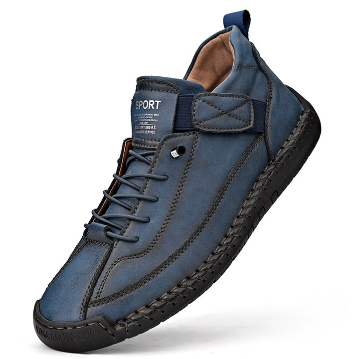 Herren Ledernachahmender Freizeit‑Sneaker mit Klettriemen, Mokassinnaht & profilierter Gummisohle Drune