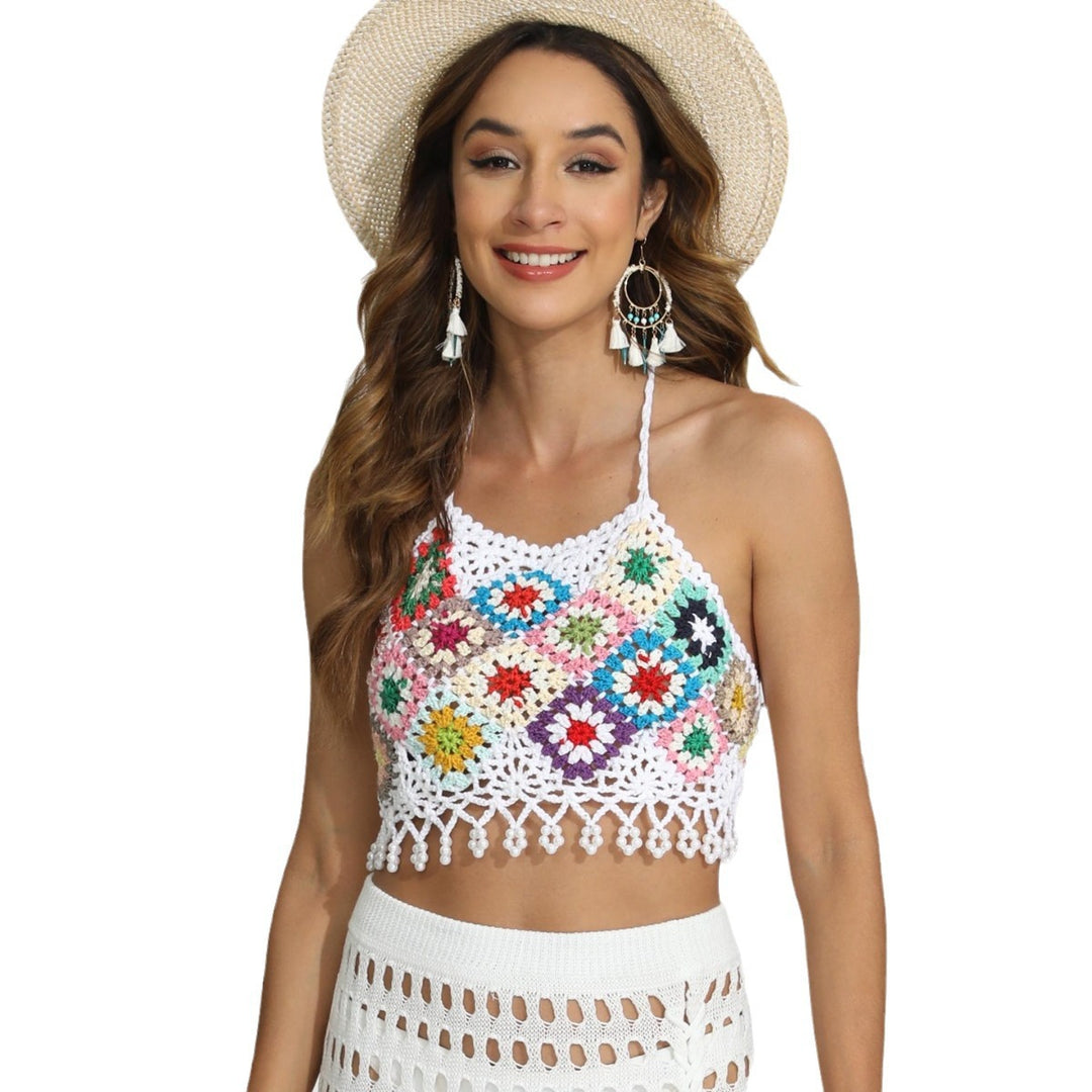 Damen Häkel-Bikini-Oberteil mit farbenfrohem Blumenmuster Drune