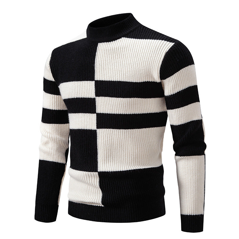 Herren Strukturierter Mockneck-Strickpullover mit asymmetrischem Blockmuster Drune