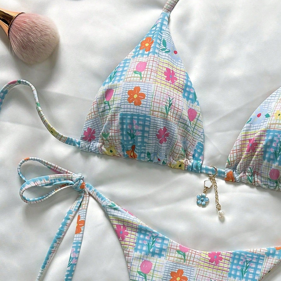 Damen Triangel-Bikini mit verspielten Blumendetails Drune