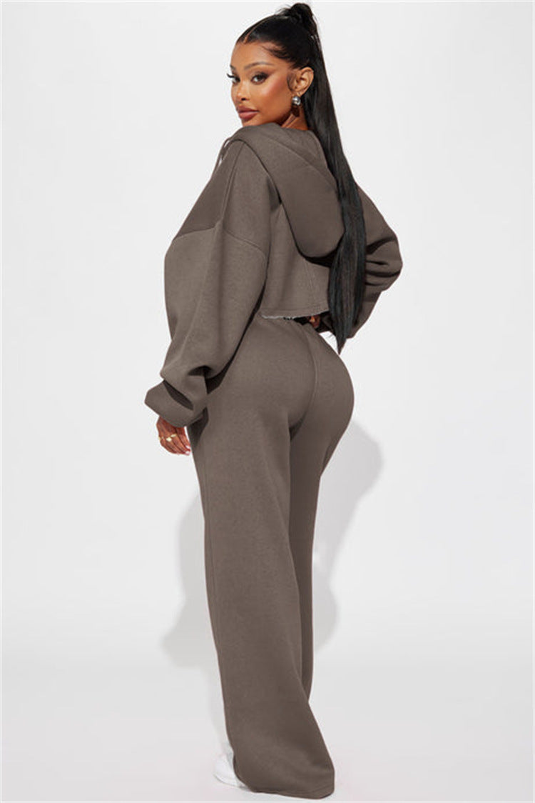 Damen lässiges cropped Hoodie und weite Jogginghose Set Drune