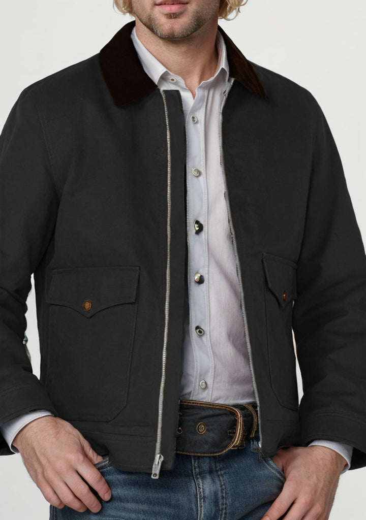 Herren robuste Canvas-Fieldjacke mit Cordkragen und aufgesetzten Pattentaschen Drune