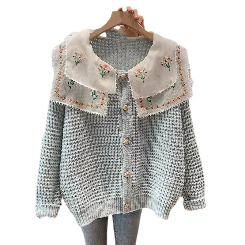 Damen gestickterCardigan mit weit geschnittenem Kragen Drune