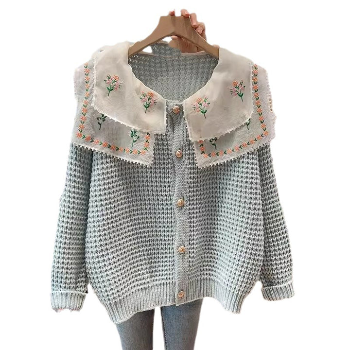 Damen gestickterCardigan mit weit geschnittenem Kragen Drune