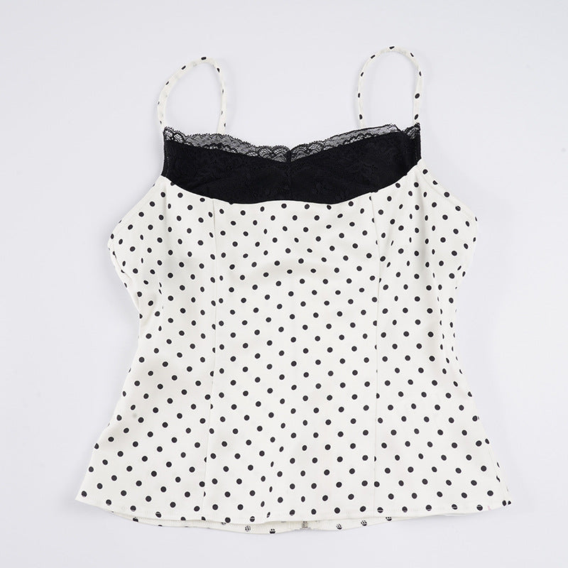 Damen Spaghettiträgertop mit Spitze und elegantem Punktedesign Drune