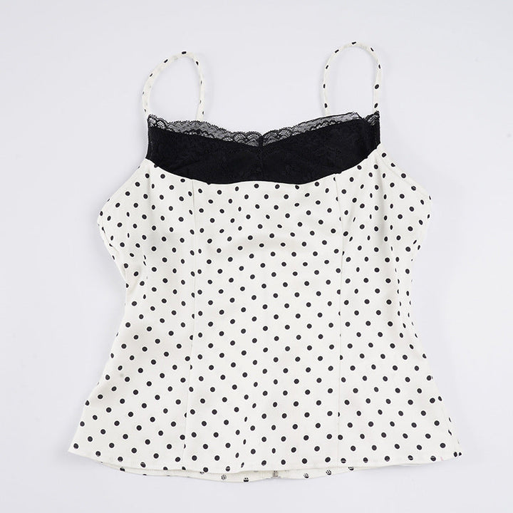 Damen Spaghettiträgertop mit Spitze und elegantem Punktedesign Drune