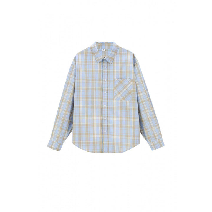 Unisex Boxy-kariertes Overshirt mit Hemdkragen und aufgesetzter Brusttasche Drune