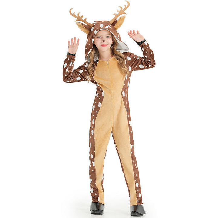Mädchen Plüsch Rehkostüm mit Kapuze und tierischen Ohren Drune