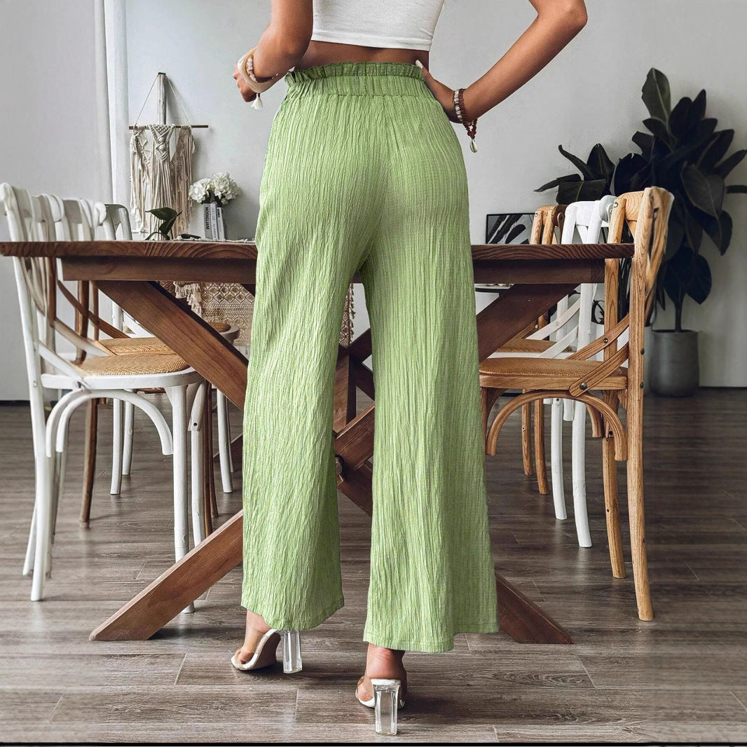 Damen Weitgeschnittene Leinenhose mit elastischem Bund und praktischen Taschen Drune