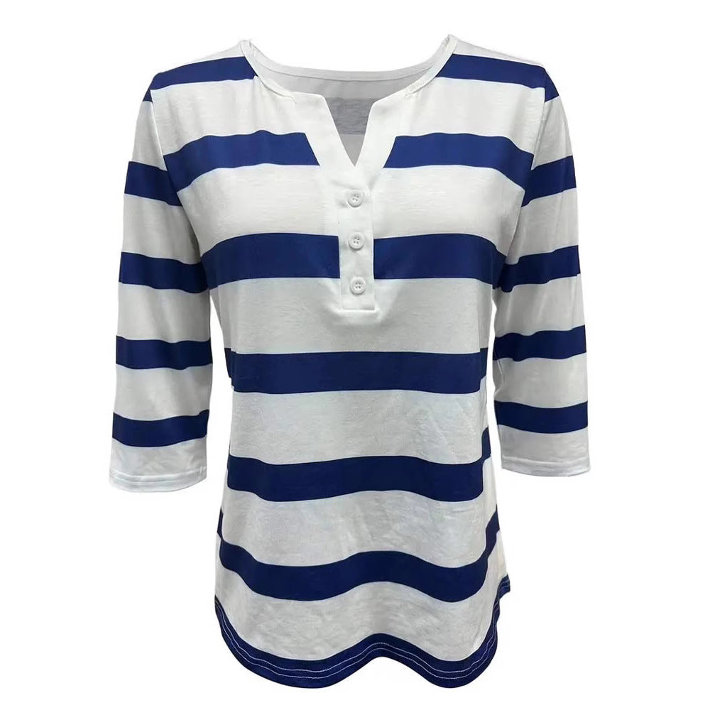 Damen Langarmshirt mit marineblauen Streifen Drune