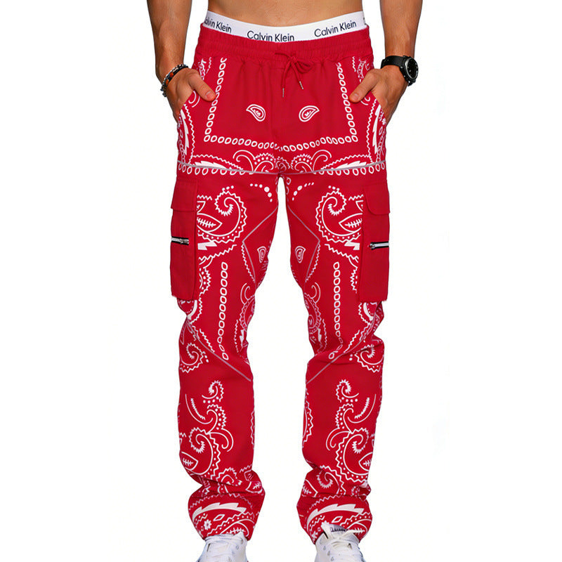 Herren Cargo-Hose mit Bandana-Print, elastischem Bund und Zipper-Taschen Drune