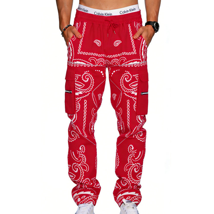 Herren Cargo-Hose mit Bandana-Print, elastischem Bund und Zipper-Taschen Drune